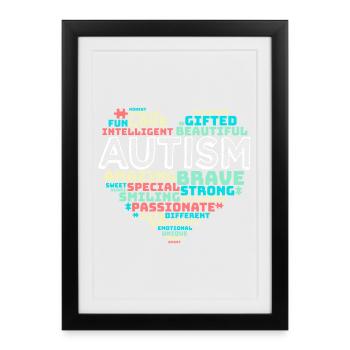 Cœur Puzzle Autisme Chemise - Affiche encadrée (27 × 37 cm) - noir - Devant