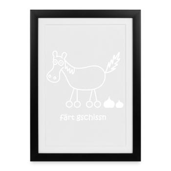 färt, les fêtes gschissn, conception de cheval drôle - Affiche encadrée (27 × 37 cm) - noir - Devant