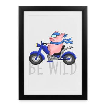 Cochon drôle sur dessin animé de moto - Affiche encadrée (27 × 37 cm) - noir - Devant