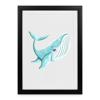 Baleine Avec coeur I baleine à bosse de baleine cadeau de cadeaux bande dessinée - Affiche encadrée (27 × 37 cm) - noir - Devant