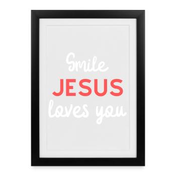 Jésus t’aime sourire Faute de frappe - Affiche encadrée (27 × 37 cm) - noir - Devant