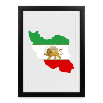 Iranische Flagge Löwe und Sonne - شیر خورشید پرچم - Gerahmtes Poster (27 × 37 cm) - Schwarz - Vorne