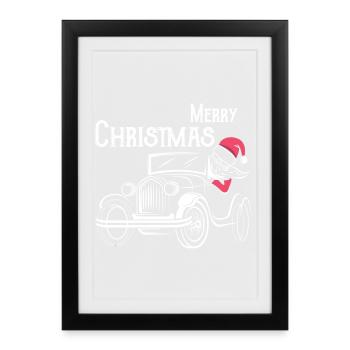 Noël voitures anciennes drôle Père Noël - Affiche encadrée (27 × 37 cm) - noir - Devant