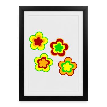 70s Flower Pattern - Framed poster (27 × 37 cm) - black - Front