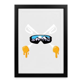 Ski et fondue savoyarde Montagne Cadeau skieur - Affiche encadrée (27 × 37 cm) - noir - Devant