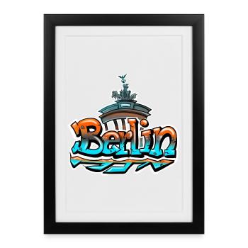 Lettrage Graffiti Berlin - Affiche encadrée (27 × 37 cm) - noir - Devant