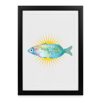 poisson brillant dans des couleurs pastel délicates - Affiche encadrée (27 × 37 cm) - noir - Devant