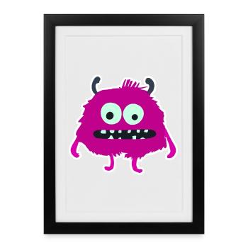 Monstre Pourpre Poilue | Créature mignonne et ridicule - Affiche encadrée (27 × 37 cm) - noir - Devant