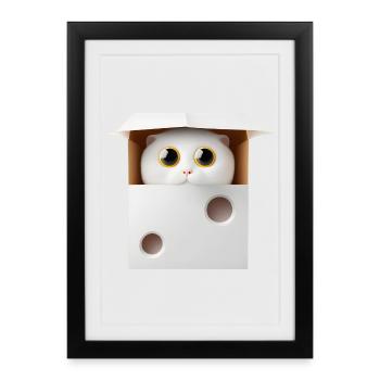 Chat mignon dans une boîte carton - Affiche encadrée (27 × 37 cm) - noir - Devant