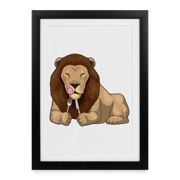 Lion Cutlery Cooking Kitchen - Framed poster (27 × 37 cm) - black - Front