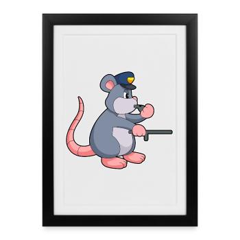 Rat Policier Matraque Police - Affiche encadrée (27 × 37 cm) - noir - Devant