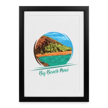 big beach maui island hawaii nature illustration - Framed poster (27 × 37 cm) - black - Front