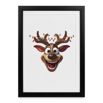 Noël Rudolph - Renne Orignal Père Noël - Affiche encadrée (27 × 37 cm) - noir - Devant