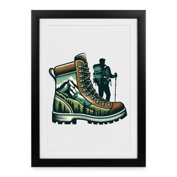 Wanderschuhe Mountain Trekkeur Randonneur - Gerahmtes Poster (27 × 37 cm) - Schwarz - Vorne