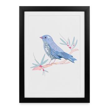 bluish bird with mistletoe in winter mood - Framed poster (27 × 37 cm) - black - Front
