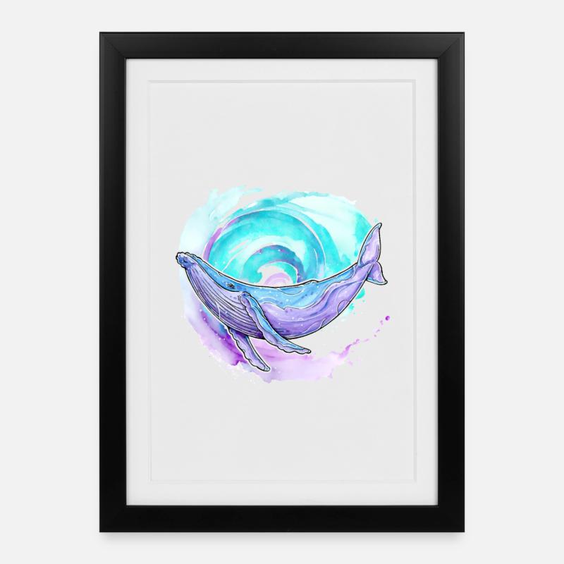 Baleine à bosse aquarelle - Affiche encadrée (27 × 37 cm) - noir