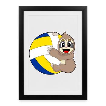 Sloth Volleyball Player Volleyball - Framed poster (27 × 37 cm) - black - Front