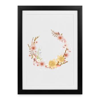 Couronne de fleurs, jonquilles printanières et chatons de palmier - Affiche encadrée (27 × 37 cm) - noir - Devant