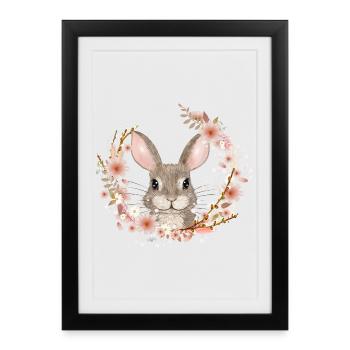 Couronne de printemps avec lapin comme lapin de Pâques - Affiche encadrée (27 × 37 cm) - noir - Devant