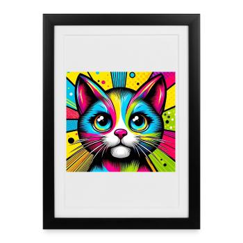 Chat Pop Art - Affiche encadrée (27 × 37 cm) - noir - Devant