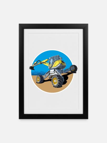 Er baggert dort wo andere Bagger niemals hinkommen - Gerahmtes Poster (27 × 37 cm) - Schwarz