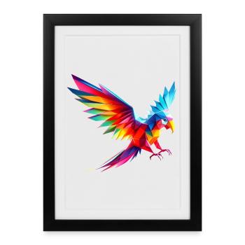 3d geometric multicolor origami parrot - Framed poster (27 × 37 cm) - black - Front