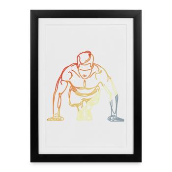Dessin de bodybuilder Vintage - Affiche encadrée (27 × 37 cm) - noir - Devant