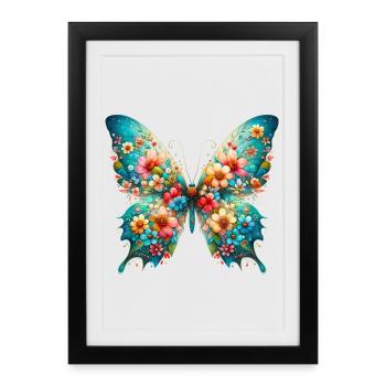Butterfly decorated with flowers - Framed poster (27 × 37 cm) - black - Front