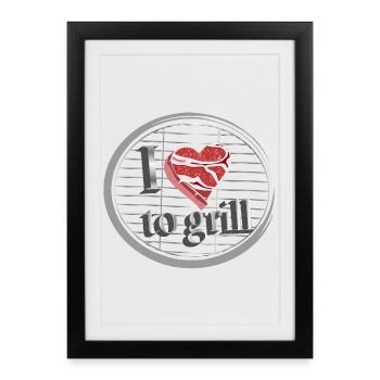 La viande comme un cœur sur le gril - l’amour des grillades - Affiche encadrée (27 × 37 cm) - noir - Devant