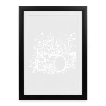 Dessin au trait de kit de batterie - Affiche encadrée (27 × 37 cm) - noir - Devant