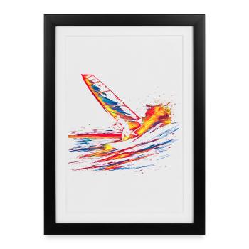 Planche à voile à l’ancienne - Affiche encadrée (27 × 37 cm) - noir - Devant