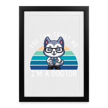 Funny Kawaii Husky Dog Doctor - Framed poster (27 × 37 cm) - black - Front