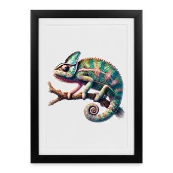 faszinierendes lebendiges Chamäleon-Motiv - Gerahmtes Poster (27 × 37 cm) - Schwarz - Vorne