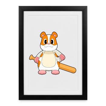 Hamster Baseball Batte de Baseball - Affiche encadrée (27 × 37 cm) - noir - Devant