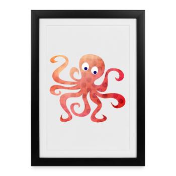 Octopus Dots Squid Tentacule Bande dessinée - Affiche encadrée (27 × 37 cm) - noir - Devant