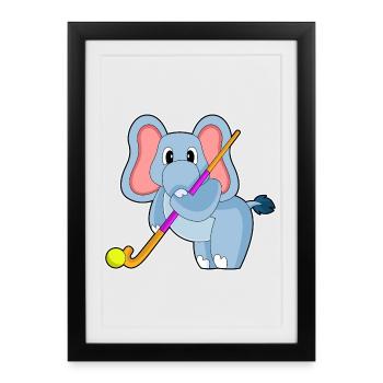 Éléphant de hockey sur gazon avec un bâton de hockey sur gazon - Affiche encadrée (27 × 37 cm) - noir - Devant