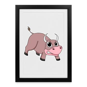 Taureau Motif Animal Enfants - Affiche encadrée (27 × 37 cm) - noir - Devant