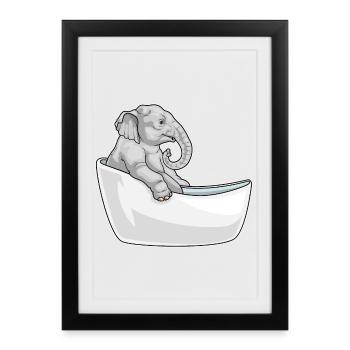 Elephant Bathing Bathtub - Framed poster (27 × 37 cm) - black - Front