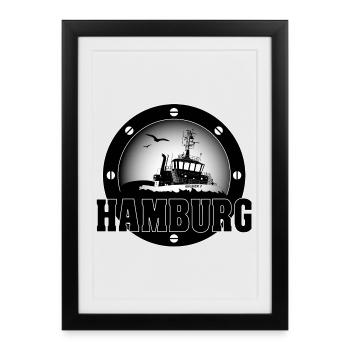 Schlepper im Hamburger Hafen - Gerahmtes Poster (27 × 37 cm) - Schwarz - Vorne
