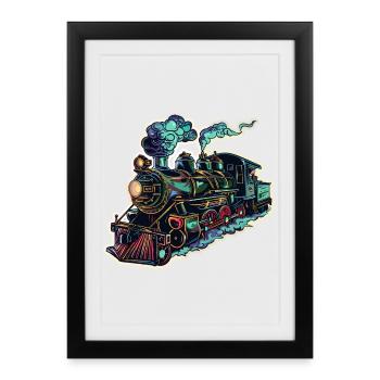 Lokomotive Cartoon Look - Gerahmtes Poster (27 × 37 cm) - Schwarz - Vorne