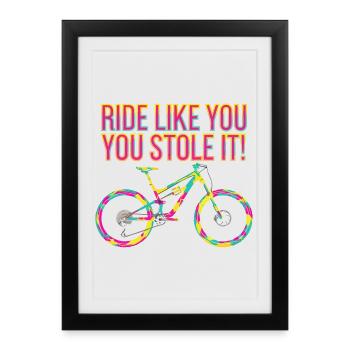 Lebendiges Mountainbike-Motivations-T-Shirt - Gerahmtes Poster (27 × 37 cm) - Schwarz - Vorne