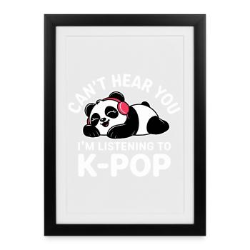 Panda mignon écoutant de la K-pop - Affiche encadrée (27 × 37 cm) - noir - Devant