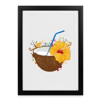 Exotic coconut cocktail with hibiscus - Framed poster (27 × 37 cm) - black - Front