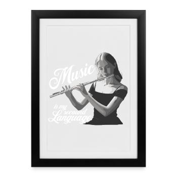 Flute - Music is my second language - Framed poster (27 × 37 cm) - black - Front