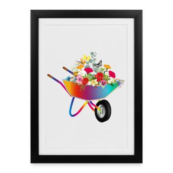 Brouette colorée avec des fleurs - Affiche encadrée (27 × 37 cm) - noir - Devant