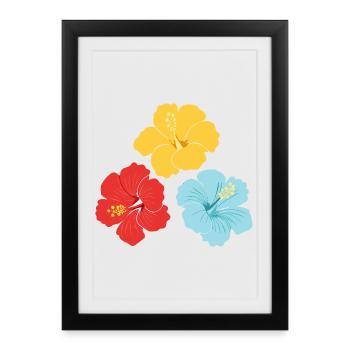 Hibiscus Trio – Bright colours with outlines - Framed poster (27 × 37 cm) - black - Front