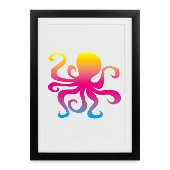 Pieuvre Calmar Arc-en-ciel Coloré Enfants - Affiche encadrée (27 × 37 cm) - noir - Devant