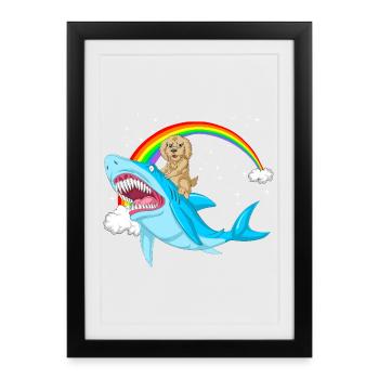 Doodle doré fantaisiste et requin mythique - Affiche encadrée (27 × 37 cm) - noir - Devant