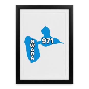 Carte de Guadeloupe 971 - Affiche encadrée (27 × 37 cm) - noir - Devant