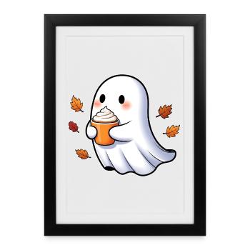 Cute ghost cuddler with autumn leaves - Framed poster (27 × 37 cm) - black - Front